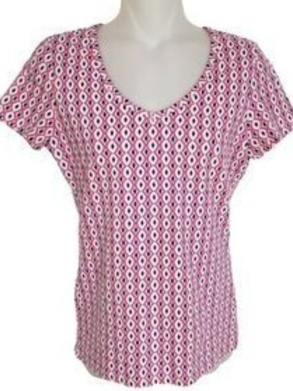 Talbots pink/white/blue geometric patterned short sleeve tee